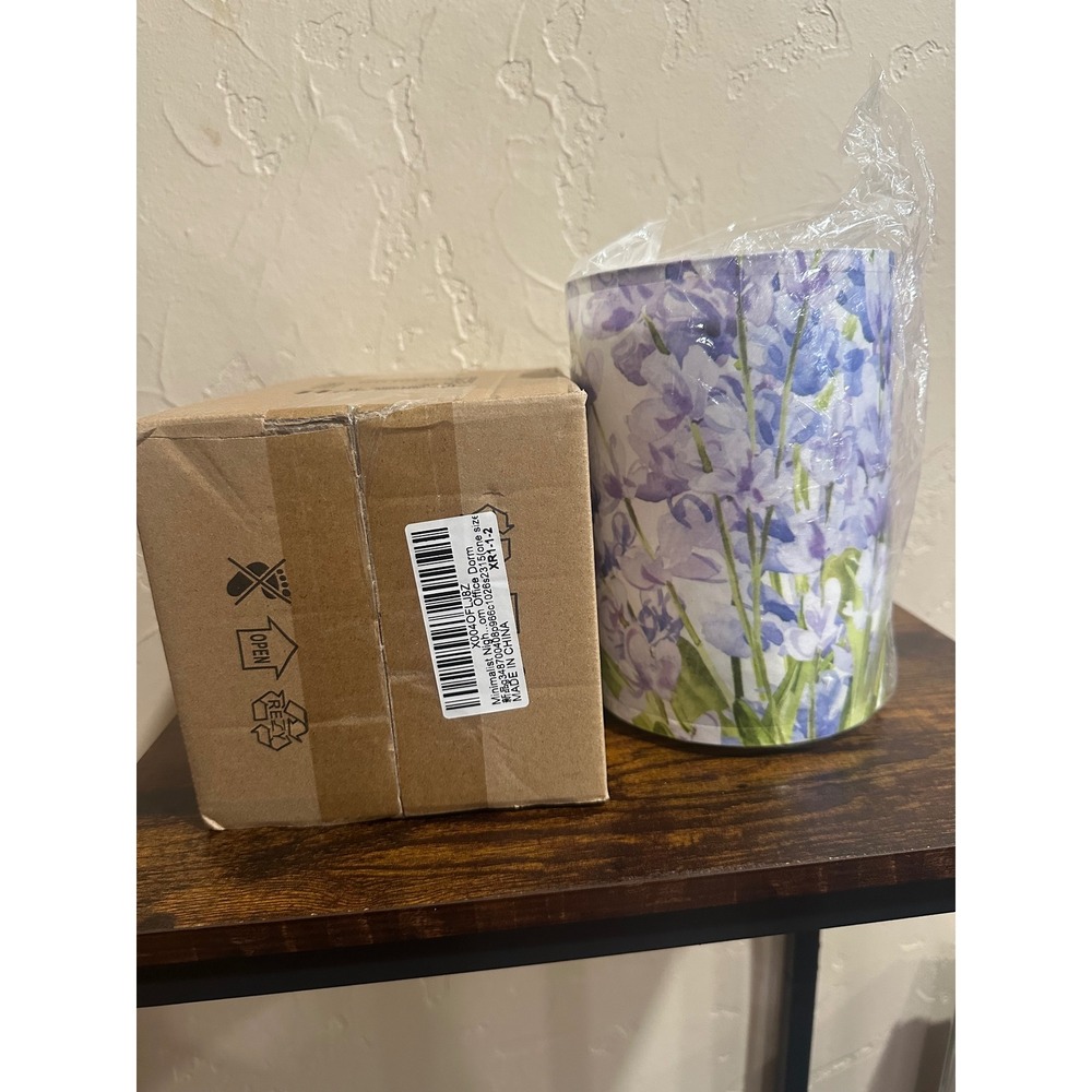 Minimalist Night‎ Light Office Dorm Lamp Floral Print Lavender Blue White